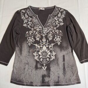 Blue Canyon Fairy Whimsigoth Y2K Studded Graphic 3/4 Sleeve Top L